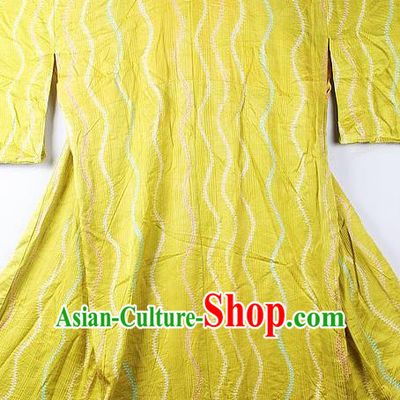 Asian Japanese Classical Pattern Yellow Yukata Traditional Japan Kimono Costume for Men