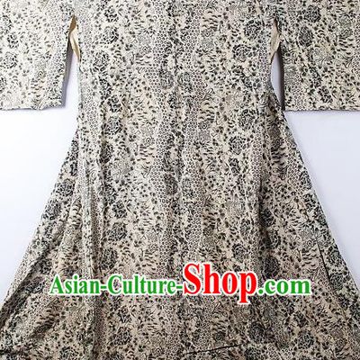 Asian Japanese Classical Grey Peony Pattern Yukata Traditional Japan Kimono Costume for Men