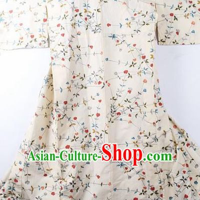 Asian Japanese Classical Primrose Pattern White Yukata Traditional Japan Kimono Costume for Men