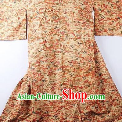 Asian Japanese Classical Maple Leaf Pattern Orange Yukata Traditional Japan Kimono Costume for Men
