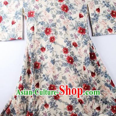 Asian Japanese Classical Red Camellia Pattern Yukata Traditional Japan Kimono Costume for Men