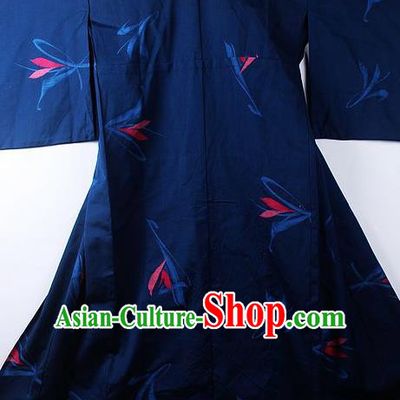 Asian Japanese Classical Pattern Deep Blue Yukata Traditional Japan Kimono Costume for Men