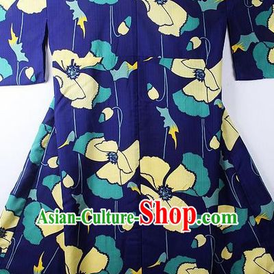 Asian Japanese Classical Pattern Royalblue Yukata Traditional Japan Kimono Costume for Men