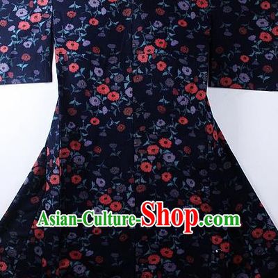 Asian Japanese Classical Daisy Pattern Navy Yukata Traditional Japan Kimono Costume for Men