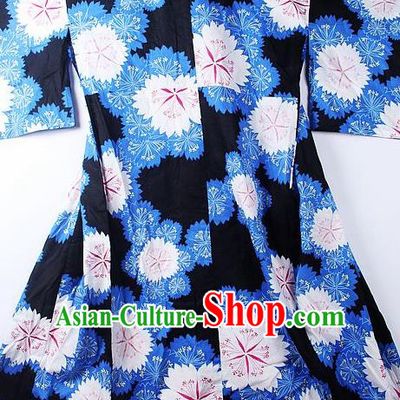 Asian Japanese Classical Sakura Pattern Black Furisode Kimono Ceremony Costume Traditional Japan Yukata Dress for Women