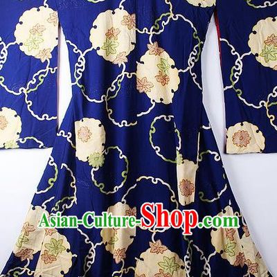 Asian Japanese Ceremony Clothing Classical Maple Leaf Pattern Royalblue Kimono Traditional Japan National Yukata Costume for Men