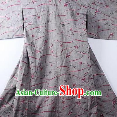 Asian Japanese Classical Pattern Grey Yukata Traditional Japan Kimono Costume for Men