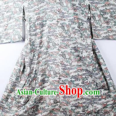 Asian Japanese Classical Orchid Pattern Yukata Robe Traditional Japan Kimono Costume for Men