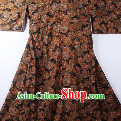 Asian Japanese Classical Pattern Brown Yukata Robe Traditional Japan Kimono Costume for Men