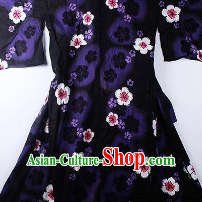 Asian Japanese Classical Sakura Pattern Black Furisode Kimono Ceremony Costume Traditional Japan Yukata Dress for Women