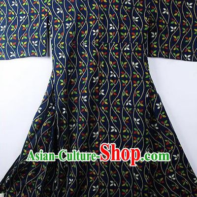 Asian Japanese Classical Pattern Navy Yukata Robe Traditional Japan Kimono Costume for Men