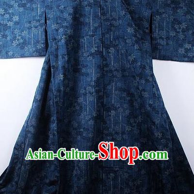Asian Japanese Classical Sakura Pattern Navy Yukata Robe Traditional Japan Kimono Costume for Men