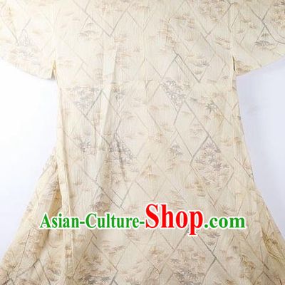 Asian Japanese Classical Maple Leaf Pattern Light Yellow Yukata Robe Traditional Japan Kimono Costume for Men