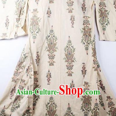 Asian Japanese Classical Pattern Beige Yukata Robe Traditional Japan Kimono Costume for Men