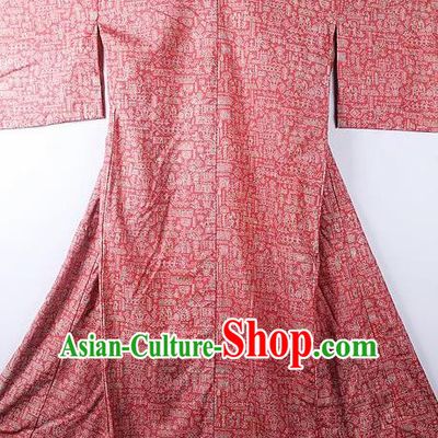 Asian Japanese Classical Pattern Wine Red Yukata Robe Traditional Japan Kimono Costume for Men