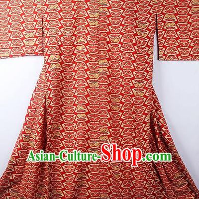 Asian Japanese Classical Pattern Red Furisode Kimono Ceremony Costume Traditional Japan Yukata Dress for Women