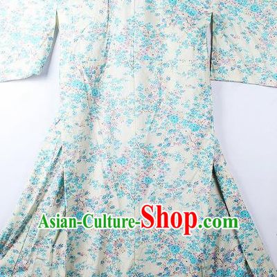 Asian Japanese Classical Light Blue Sakura Pattern Furisode Kimono Ceremony Costume Traditional Japan Yukata Dress for Women