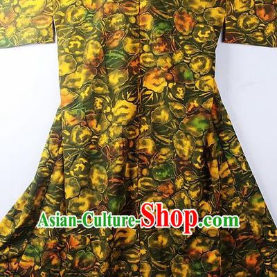 Asian Japanese Classical Pattern Ginger Furisode Kimono Ceremony Costume Traditional Japan Yukata Dress for Women