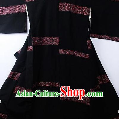 Asian Japanese Classical Pattern Black Yukata Robe Traditional Japan Kimono Costume for Men
