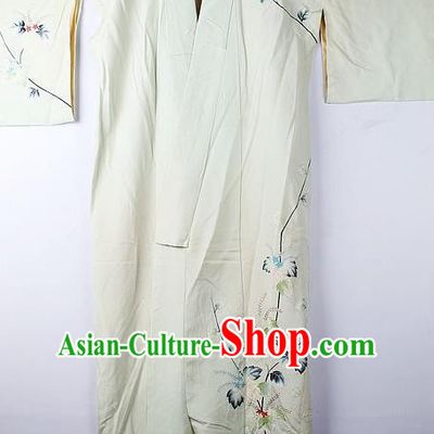 Asian Japanese Ceremony Clothing Classical Petunia Pattern Light Green Kimono Traditional Japan National Yukata Costume for Men