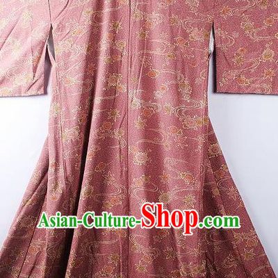 Asian Japanese National Iromuji Printing Frangipane Rust Red Furisode Kimono Ceremony Costume Traditional Japan Yukata Dress for Women