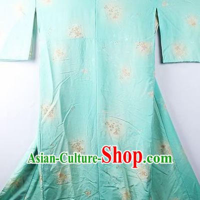Asian Japanese National Iromuji Printing Light Green Furisode Kimono Ceremony Costume Traditional Japan Yukata Dress for Women