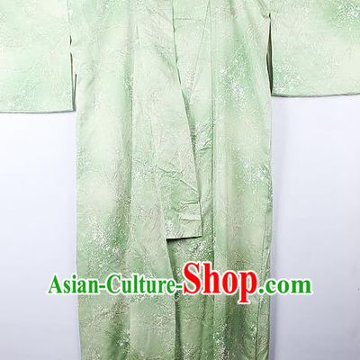 Asian Japanese Palace Pattern Green Furisode Kimono Traditional Japan Yukata Dress for Women