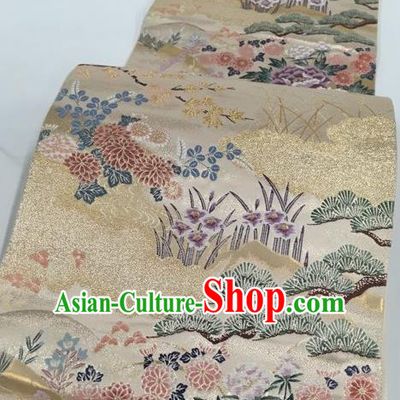 Japanese Traditional Classical Pine Chrysanthemum Pattern Golden Waistband Kimono Brocade Accessories Asian Japan Yukata Belt for Women