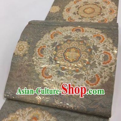 Japanese Traditional Classical Cockscomb Pattern Grey Waistband Kimono Brocade Accessories Asian Japan Yukata Belt for Women