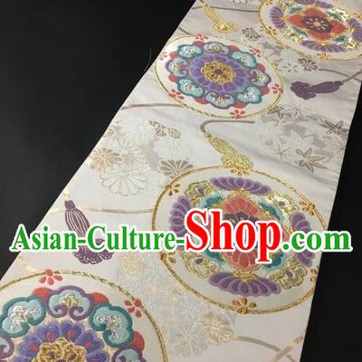 Japanese Traditional Classical Chrysanthemum Pattern White Waistband Kimono Brocade Accessories Asian Japan Yukata Belt for Women