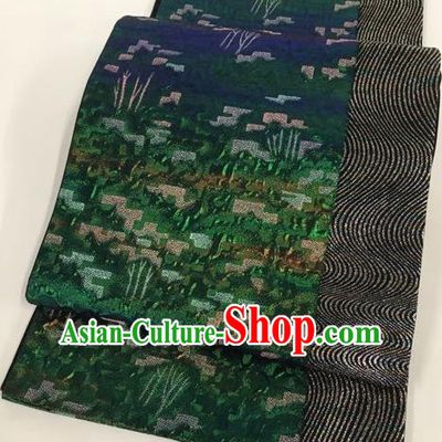Japanese Traditional Classical Pattern Deep Green Waistband Kimono Brocade Accessories Asian Japan Yukata Belt for Women