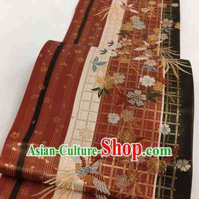 Japanese Traditional Classical Phoenix Pattern Purplish Red Waistband Kimono Brocade Accessories Asian Japan Yukata Belt for Women