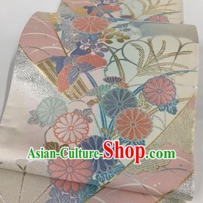 Japanese Traditional Classical Cornflower Pattern White Waistband Kimono Brocade Accessories Asian Japan Yukata Belt for Women