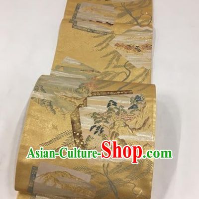 Japanese Traditional Classical Pattern Golden Waistband Kimono Brocade Accessories Asian Japan Yukata Belt for Women