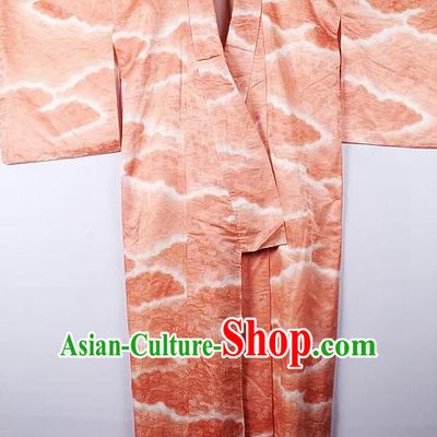 Asian Japanese Palace Cloud Pattern Pink Furisode Kimono Traditional Japan Yukata Dress for Women