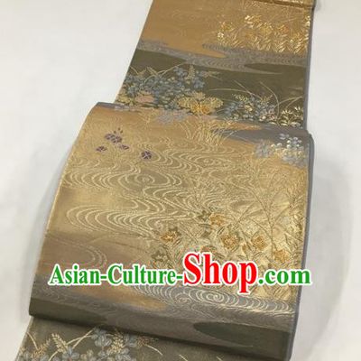Japanese Traditional Classical Flow Pattern Golden Waistband Kimono Brocade Accessories Asian Japan Yukata Belt for Women