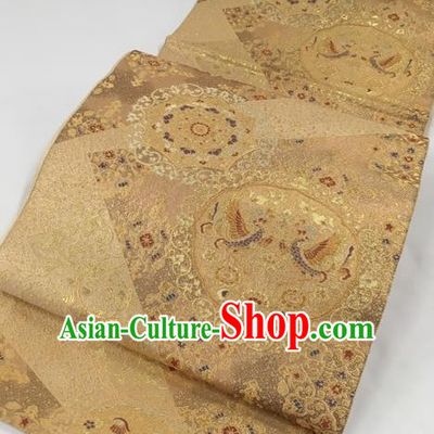 Japanese Traditional Classical Phoenix Pattern Golden Waistband Kimono Brocade Accessories Asian Japan Yukata Belt for Women