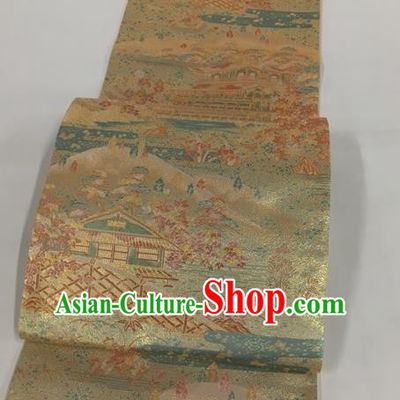 Japanese Traditional Classical Maple Leaf Pattern Golden Waistband Kimono Brocade Accessories Asian Japan Yukata Belt for Women