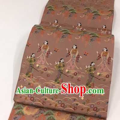 Japanese Traditional Classical Character Pattern Pink Waistband Kimono Brocade Accessories Asian Japan Yukata Belt for Women