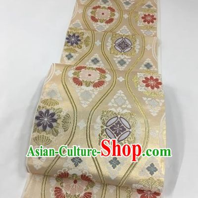 Japanese Traditional Classical Cornflower Pattern Light Golden Waistband Kimono Brocade Accessories Asian Japan Yukata Belt for Women