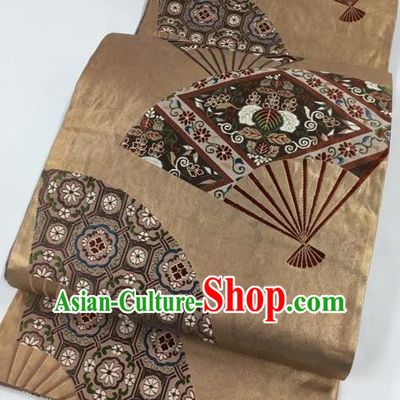 Japanese Traditional Classical Fan Pattern Brown Waistband Kimono Brocade Accessories Asian Japan Yukata Belt for Women