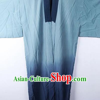 Asian Japanese Classical Eagle Pattern Blue Yukata Robe Traditional Japan Kimono Costume for Men