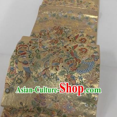 Japanese Traditional Classical Phoenix Pattern Golden Waistband Kimono Brocade Accessories Asian Japan Yukata Belt for Women