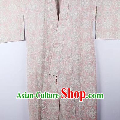 Asian Japanese Palace Pattern Light Pink Furisode Kimono Traditional Japan Yukata Dress for Women