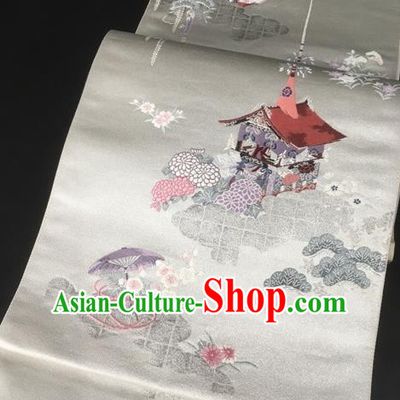 Japanese Traditional Classical Chrysanthemum Sakura Pattern White Waistband Kimono Brocade Accessories Asian Japan Yukata Belt for Women