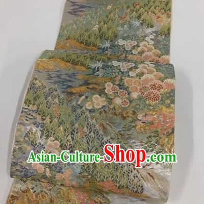 Japanese Traditional Classical Chrysanthemum Pattern Argent Waistband Kimono Brocade Accessories Asian Japan Yukata Belt for Women