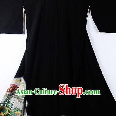Asian Japanese Samurai Classical Maple Leaf Pattern Black Yukata Robe Traditional Japan Kimono Costume for Men