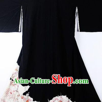 Asian Japanese Samurai Classical Cornflower Pattern Black Yukata Robe Traditional Japan Kimono Costume for Men
