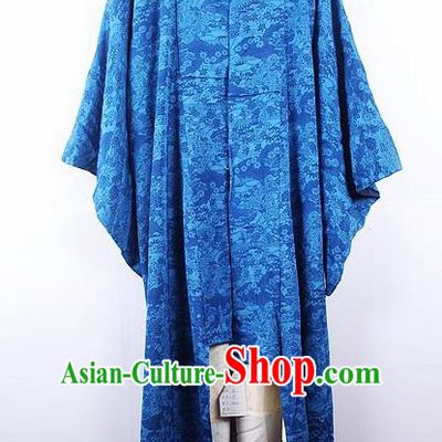 Asian Japanese Ceremony Palace Printing Blue Kimono Traditional Japan Yukata Dress for Women