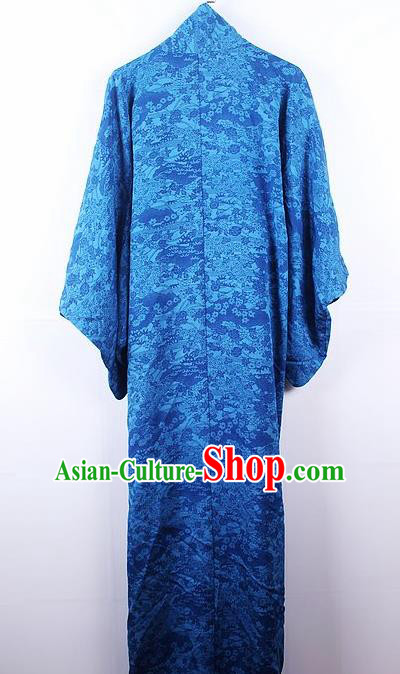 Asian Japanese Ceremony Palace Printing Blue Kimono Traditional Japan Yukata Dress for Women